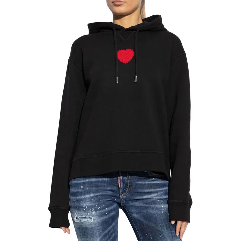 Shop (W) Dsquared2 圖案印花貼布連帽衫 黑色 S75GU0554S25516-900