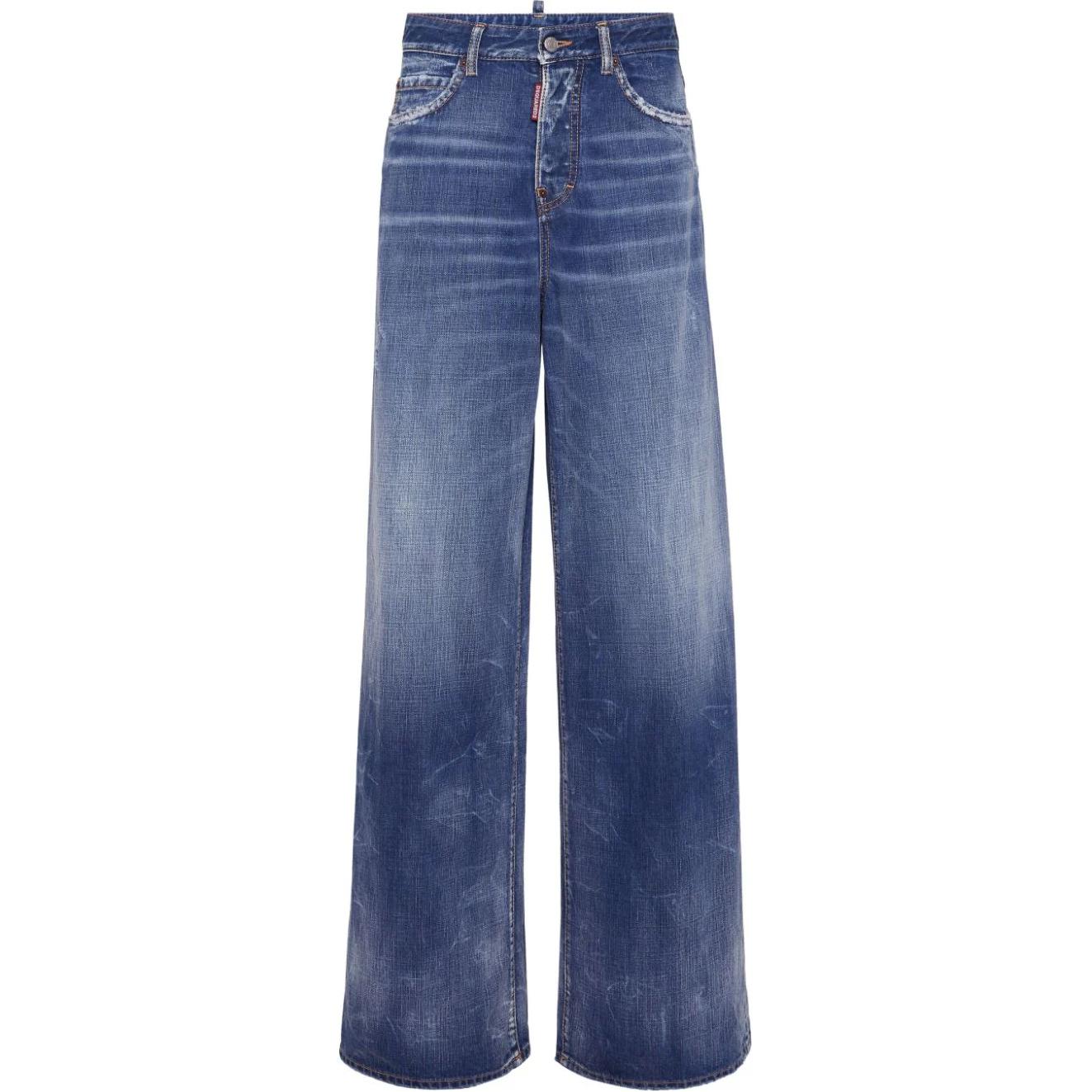 (Women) DSQUARED2 Logo High-Waist Wide-Leg Denim Jeans Navy Blue Women’s S72LB0805S30309-470