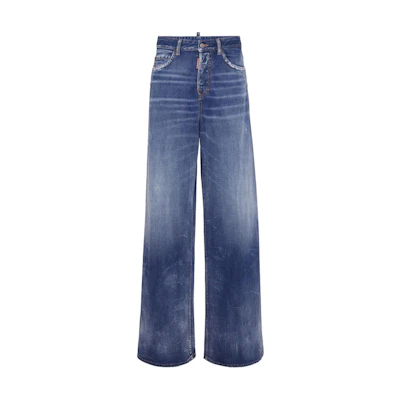 (Women) DSQUARED2 Logo High-Waist Wide-Leg Denim Jeans Navy Blue Women’s S72LB0805S30309-470