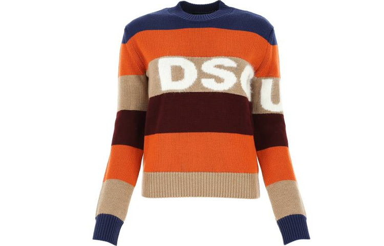 Order (W) DSQUARED2 로고 패치워크 울 풀오버 스웨터 여성 멀티컬러. S75HA0999S17396-961