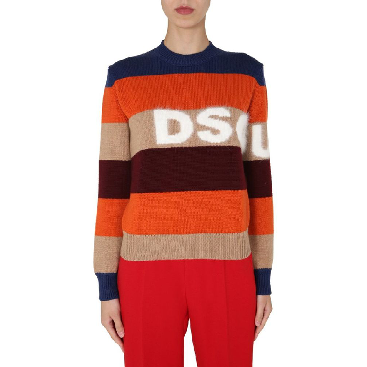 Purchase (W) DSQUARED2 로고 패치워크 울 풀오버 스웨터 여성 멀티컬러. S75HA0999S17396-961