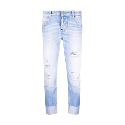 (Women) DSQUARED2 SS22 Distressed Light Blue Casual Denim Jeans. S72LB0495S30309-470