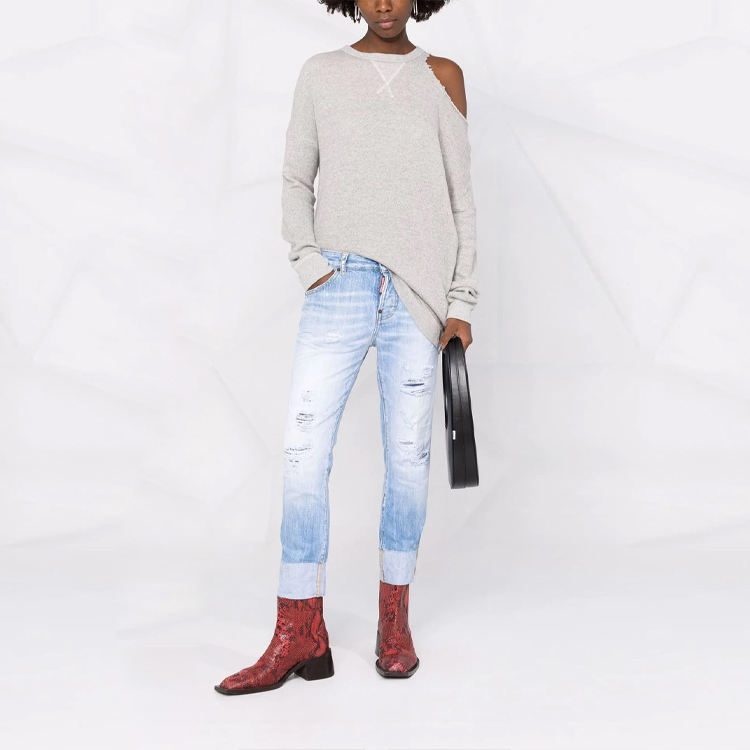 Lookbook (W) DSQUARED2 SS22 ダメージ加工ライトブルー カジュアルデニムジーンズ. S72LB0495S30309-470