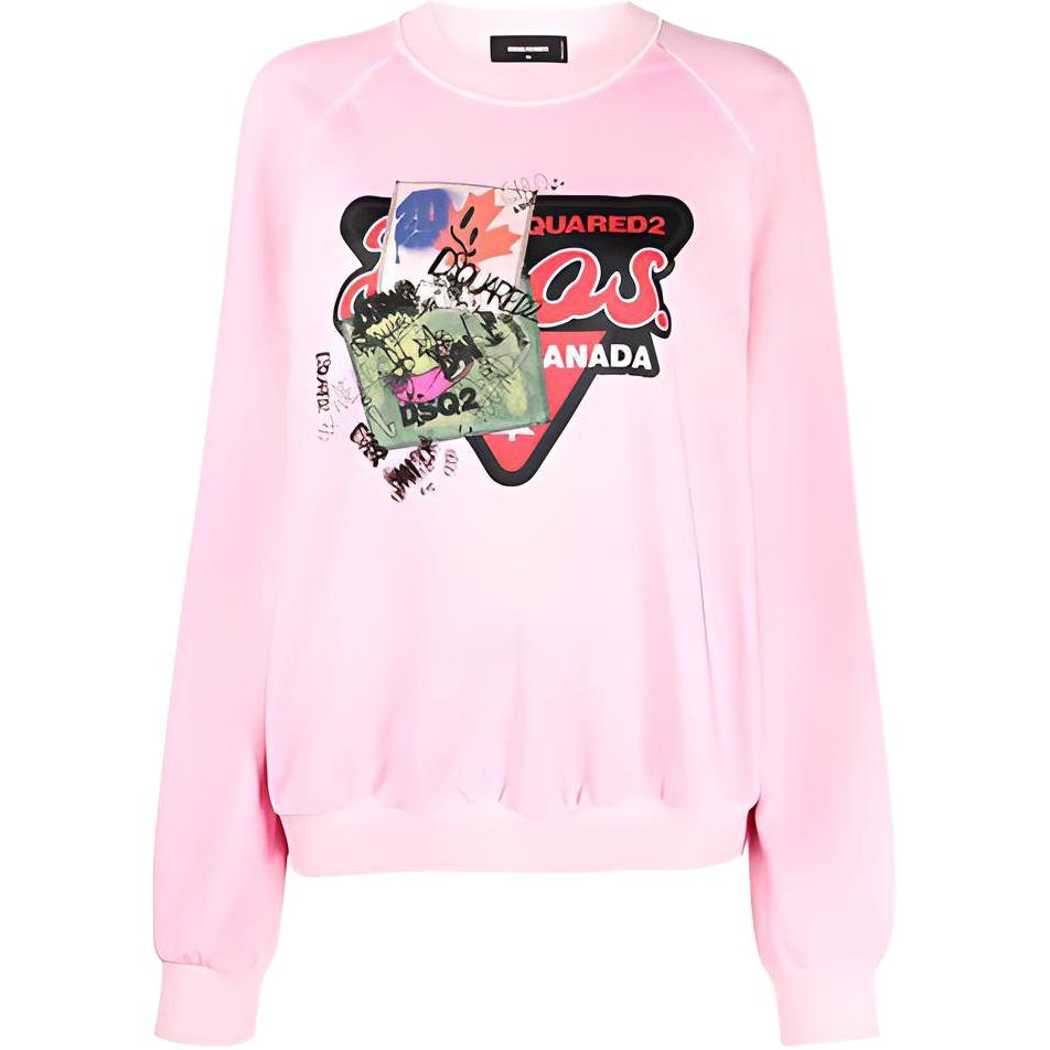 (Women) DSQUARED2 SS22  Pink Graphic Print Patch Long Sleeve Sweatshirt S75GU0391S25462-242