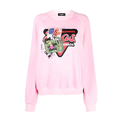 (Women) DSQUARED2 SS22 Pink Graphic Print Patch Long Sleeve Sweatshirt S75GU0391S25462-242