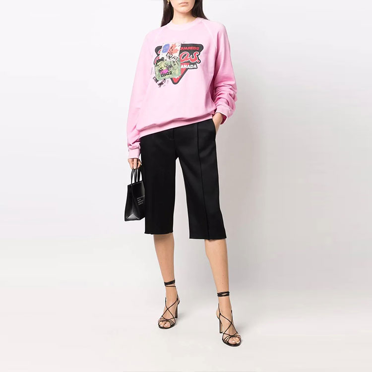 Lookbook (W) ディースクエアード2 SS22 ピンク グラフィックプリント パッチ 長袖スウェットシャツ S75GU0391S25462-242