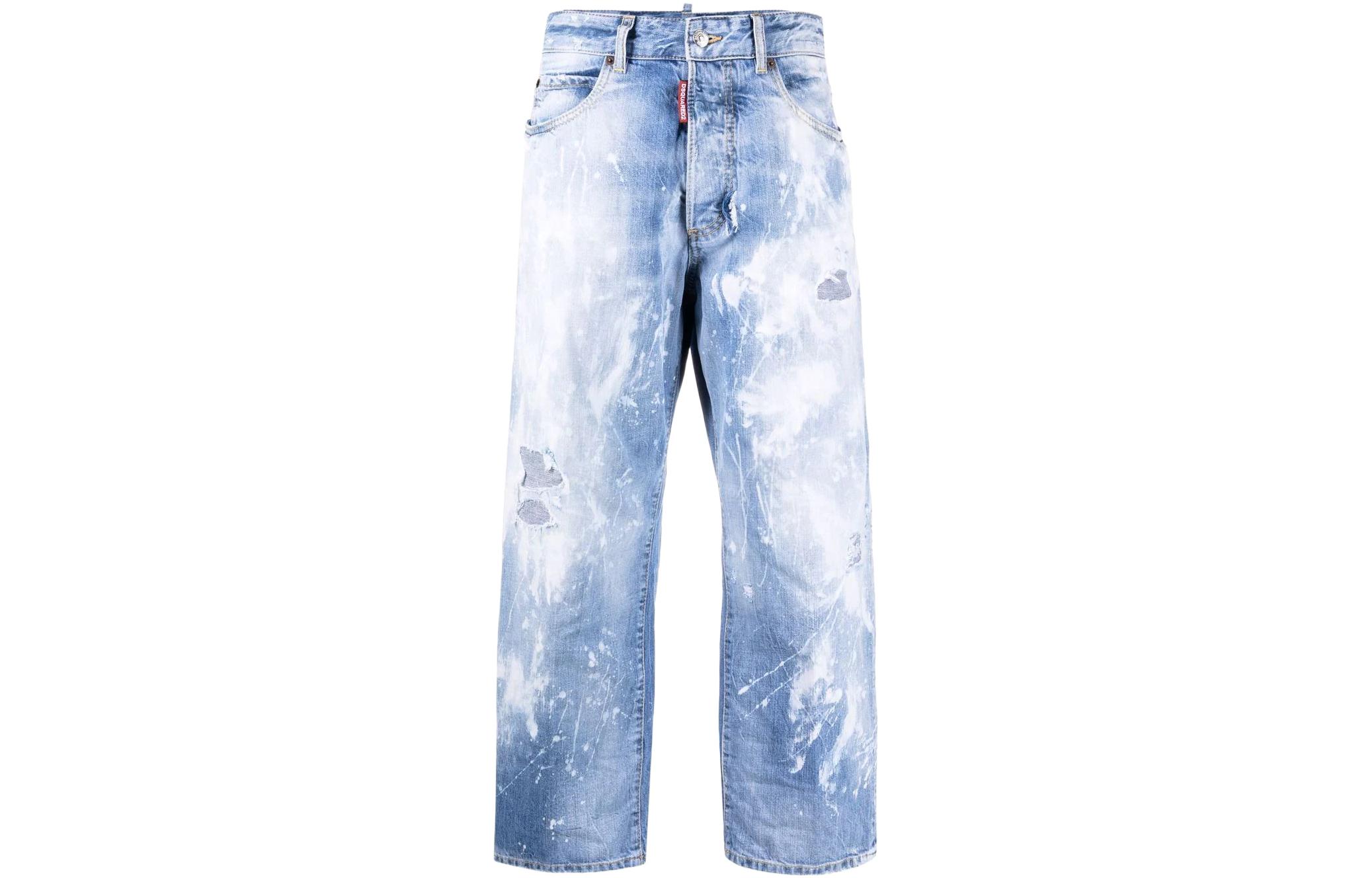 (Women) DSQUARED2 SS22 Distressed Paint-Splatter Wide-Leg Jeans Women Blue S72LB0493S30309-470