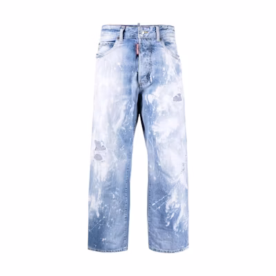 (Women) DSQUARED2 SS22 Distressed Paint-Splatter Wide-Leg Jeans Women Blue S72LB0493S30309-470