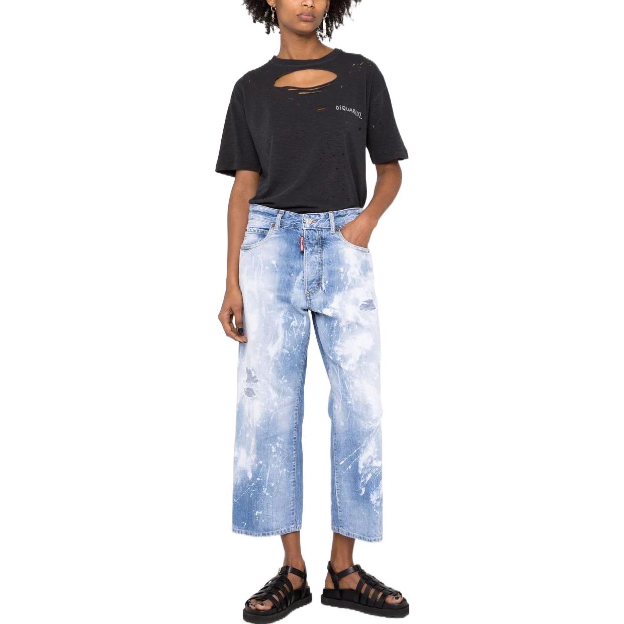 (Women) DSQUARED2 SS22 Distressed Paint-Splatter Wide-Leg Jeans Women Blue S72LB0493S30309-470 圖 3