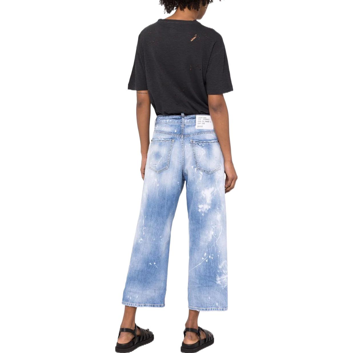 (Women) DSQUARED2 SS22 Distressed Paint-Splatter Wide-Leg Jeans Women Blue S72LB0493S30309-470 圖 4