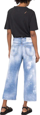 (W) DSQUARED2 SS22做旧喷漆宽腿牛仔裤 女款 蓝色 S72LB0493S30309-470 Shop (W) DSQUARED2 SS22做旧喷漆宽腿牛仔裤 女款 蓝色 S72LB0493S30309-470