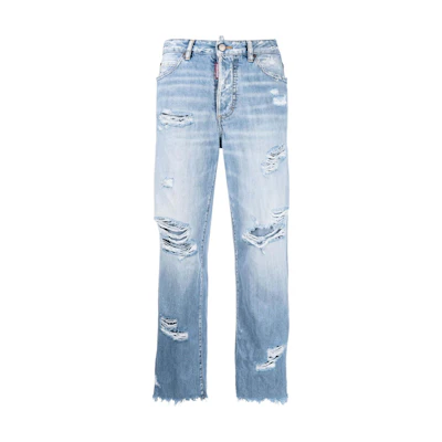 (Women) DSQUARED2 SS22 Distressed Straight Leg Denim Jeans Women Blue S72LB0474S30309-470