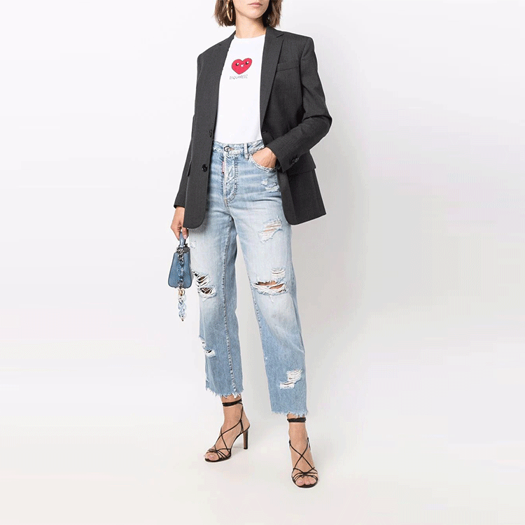Lookbook (W) DSQUARED2 SS22 女士蓝色做旧直筒牛仔裤 S72LB0474S30309-470