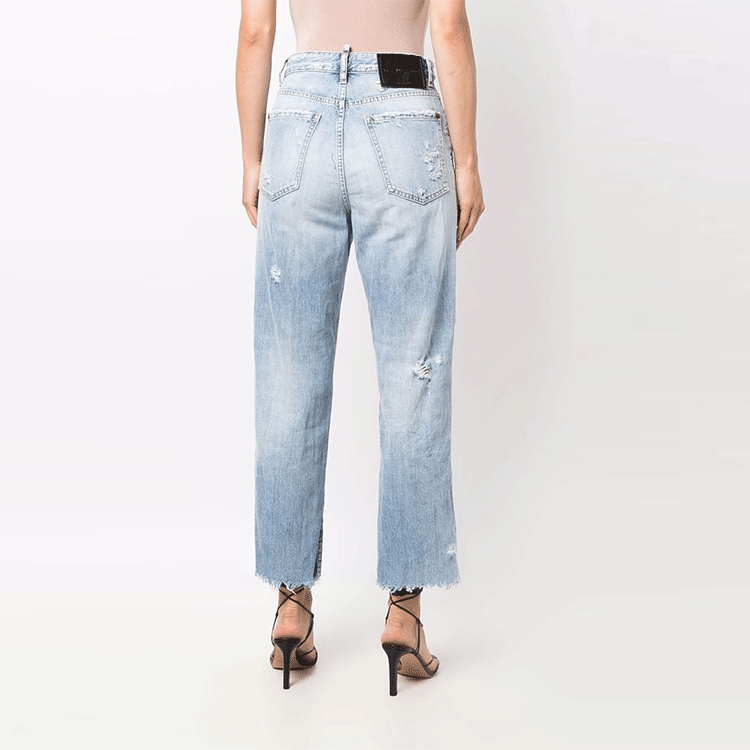 Shop (W) DSQUARED2 SS22 女士蓝色做旧直筒牛仔裤 S72LB0474S30309-470