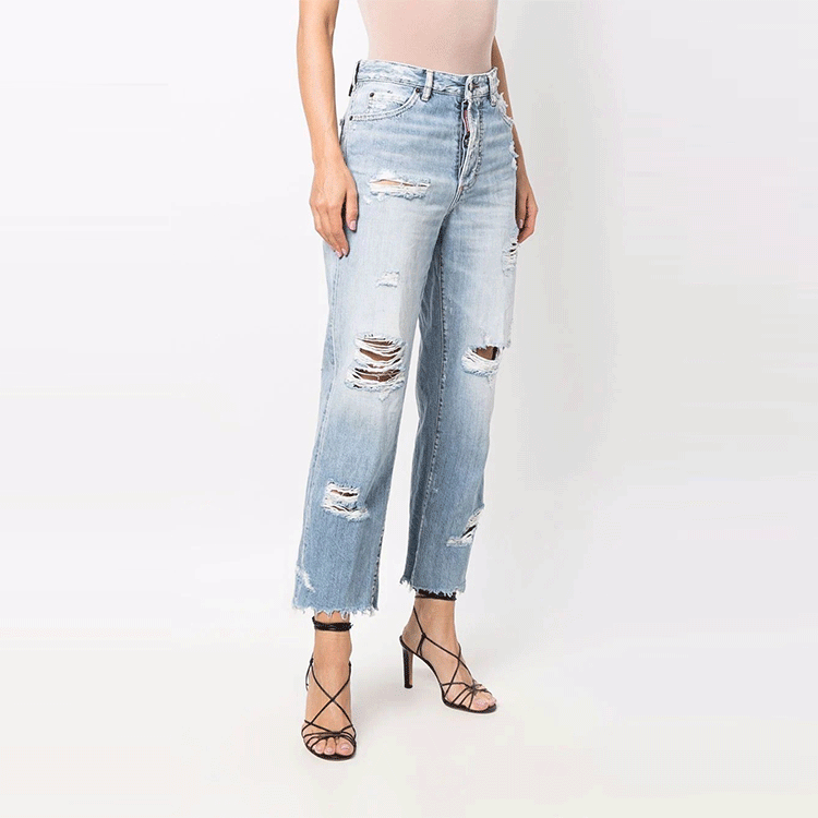 Purchase (W) DSQUARED2 SS22 女士蓝色做旧直筒牛仔裤 S72LB0474S30309-470
