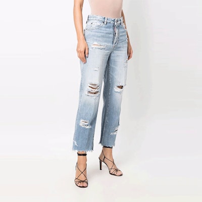 (W) DSQUARED2 SS22 女士蓝色做旧直筒牛仔裤 S72LB0474S30309-470 Purchase (W) DSQUARED2 SS22 女士蓝色做旧直筒牛仔裤 S72LB0474S30309-470