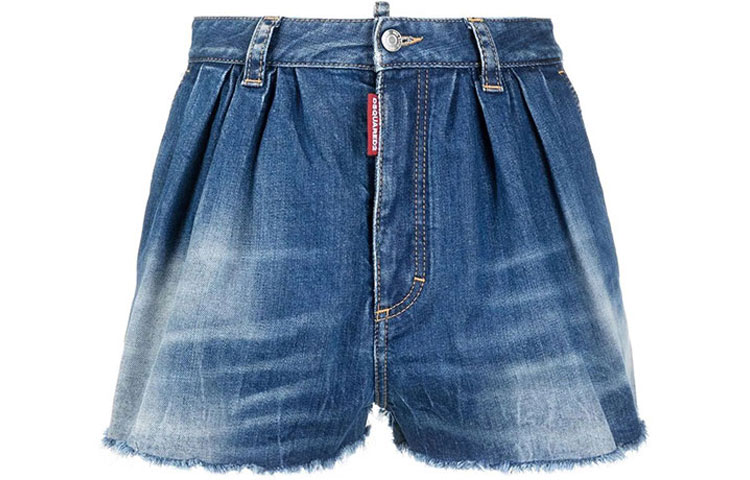 (Women) DSQUARED2 SS22 Frayed Denim Shorts Women Blue S75MU0393S30663-470