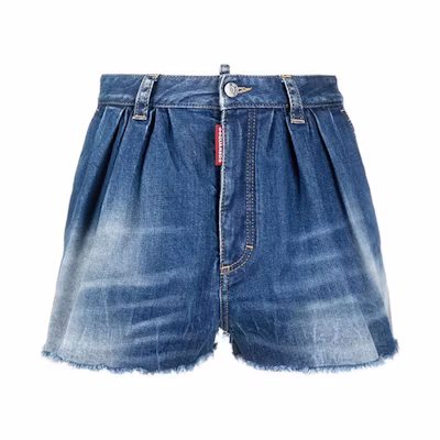 (Women) DSQUARED2 SS22 Frayed Denim Shorts Women Blue S75MU0393S30663-470