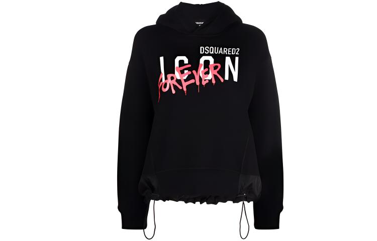 (Women) DSQUARED2 SS22 Graffiti Print Hoodie Black (). S80GU0058S25516-900