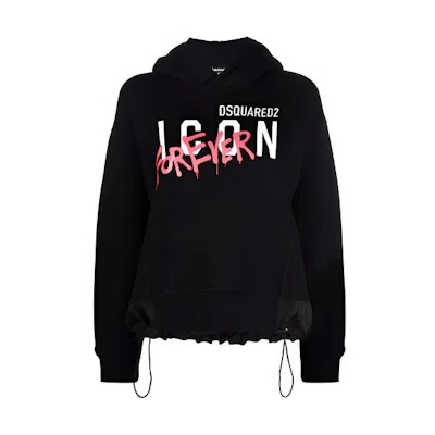 (Women) DSQUARED2 SS22 Graffiti Print Hoodie Black (). S80GU0058S25516-900