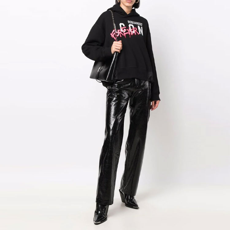 Lookbook (W) DSQUARED2 SS22 涂鸦印花连帽衫 黑色 S80GU0058S25516-900