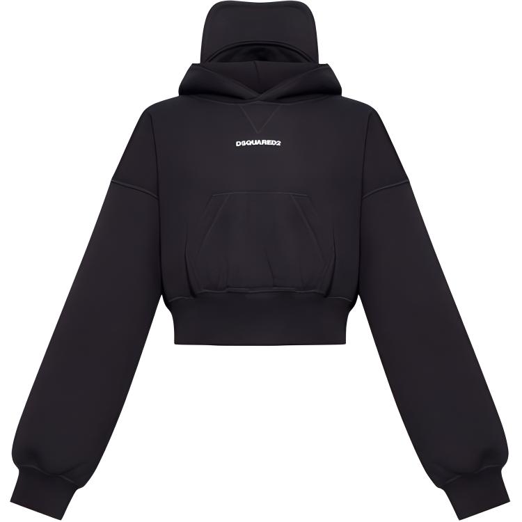 (Women) DSQUARED2 SS23  Black Cropped Pullover with Front Letter Print. FS75GU0447S25516-900