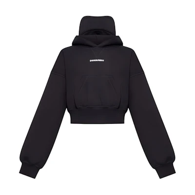 (Women) DSQUARED2 SS23 Black Cropped Pullover with Front Letter Print. FS75GU0447S25516-900