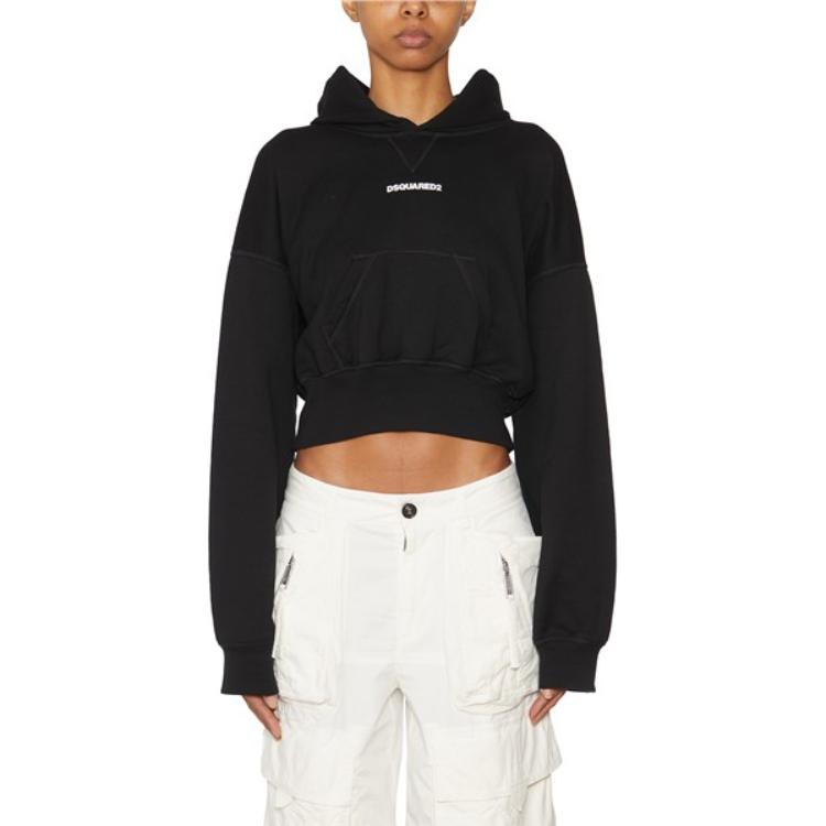 Lookbook (W) DSQUARED2 SS23 ブラック クロップドプルオーバー フロントレタープリント付き FS75GU0447S25516-900