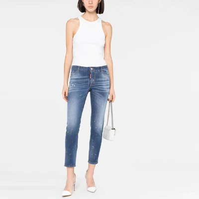 (Women) DSQUARED2 SS23 Low-Rise Cropped Skinny Jeans Women Indigo Blue. S75LB0751S30595-470 Lookbook (Women) DSQUARED2 SS23 Low-Rise Cropped Skinny Jeans Women Indigo Blue. S75LB0751S30595-470