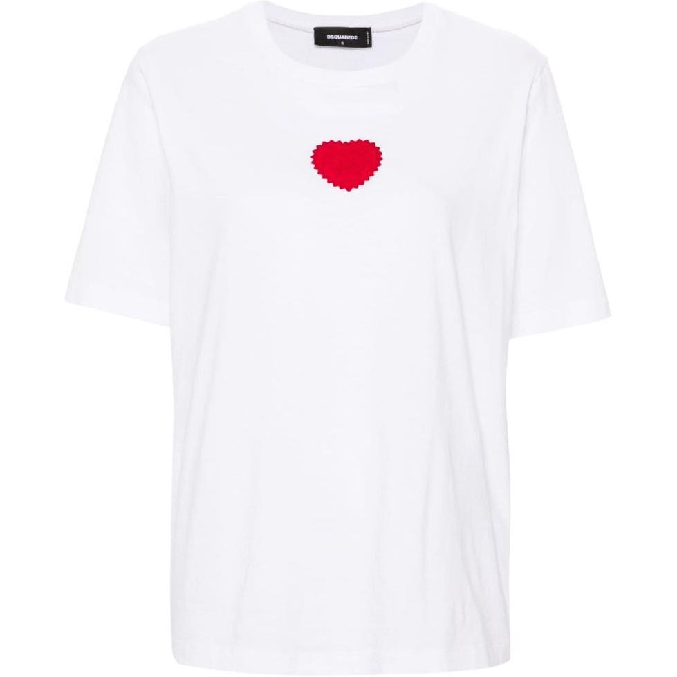(Women) DSQUARED2 SS24  Heart Print Loose Fit White T-Shirt. S75GD0448S24668