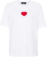 (Women) DSQUARED2 SS24 Heart Print Loose Fit White T-Shirt. S75GD0448S24668 (Women) DSQUARED2 SS24 Heart Print Loose Fit White T-Shirt. S75GD0448S24668