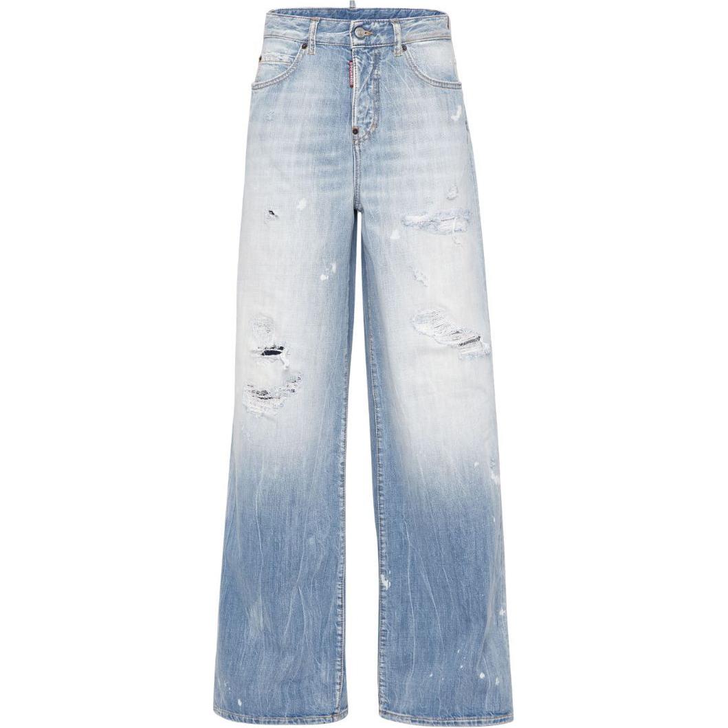 (Women) DSQUARED2 SS24 Distressed Wide-Leg Faded Ripped Zip Jeans Women Navy Blue S75LB0951S30309-470 圖 2