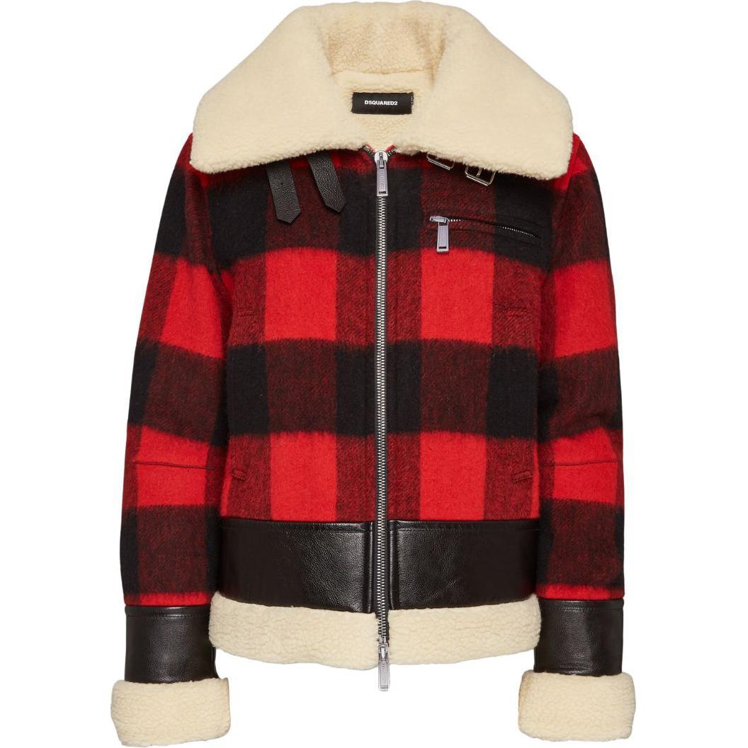 (Women) Dsquared2 SS24 Letter Logo Plaid Patchwork Long Sleeve Jacket Women Red S75AM1065S78290-001