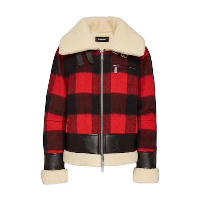 (Women) Dsquared2 SS24 Letter Logo Plaid Patchwork Long Sleeve Jacket Women Red S75AM1065S78290-001