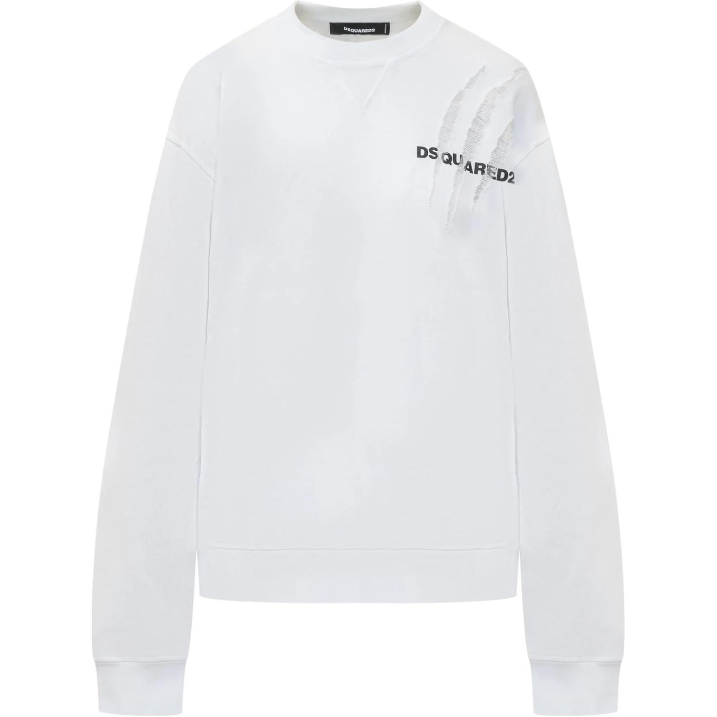 (Women) Dsquared2 White Crewneck Pullover Sweatshirt Long Sleeve Plain Design S75GU0538S25551-100