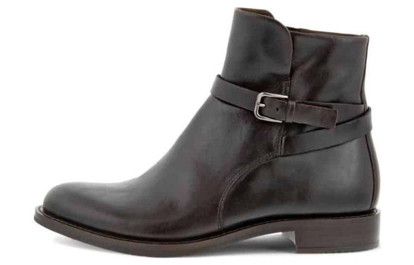 (W) ECCO Ankle Boot 'Brown Buckle Chunky Heel'