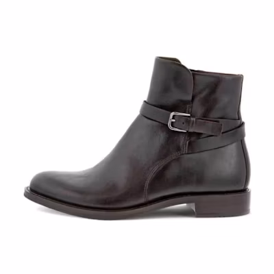 (W) ECCO Ankle Boot 'Brown Buckle Chunky Heel'