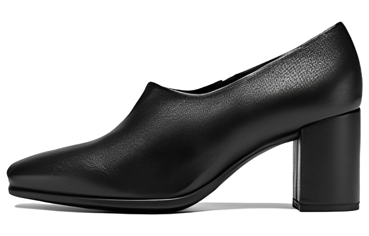 (Women) ECCO Fashion Comfort Square Toe Block Heel 'Black' 28266301001