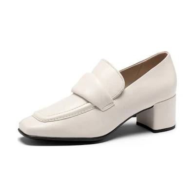 (W) ECCO Fashion Square Toe Block Heel 'Beige'