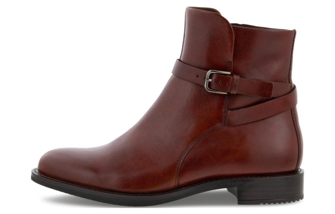 (Women) ECCO Leather Buckle Fashion Chunky Heel Ankle Boot 'Deep Brown' 24933301053