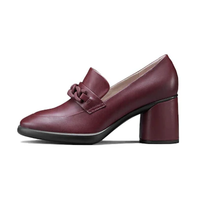 (W) ECCO Leather Chunky Heel 'Deep Burgundy'