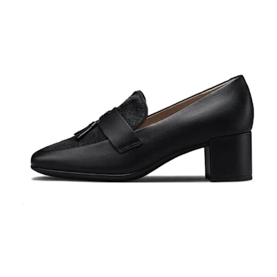 (W) ECCO Leather Chunky Heel CMFT 'Black 7cm'