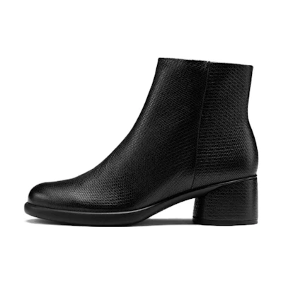 (W) ECCO Leather CMFT Zip Ankle Boots 'Black 5cm Heel'