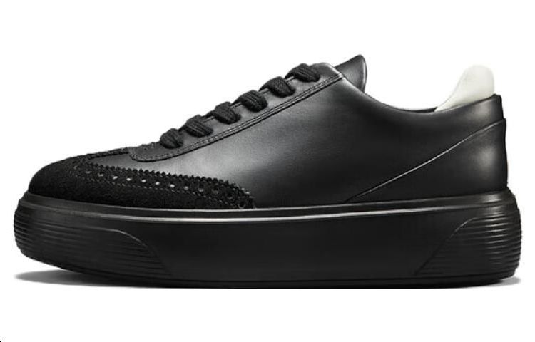 (Women) ECCO Leather Fashion All-Match Low-Top Sneakers 'Black' 21955356162