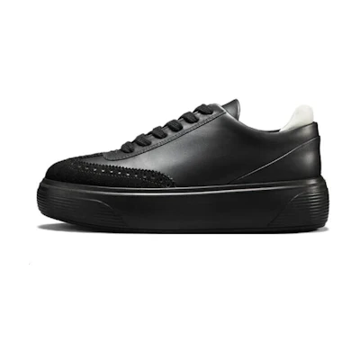 (W) ECCO Leather Fashion All-Match Low-Top Sneakers 'Black'