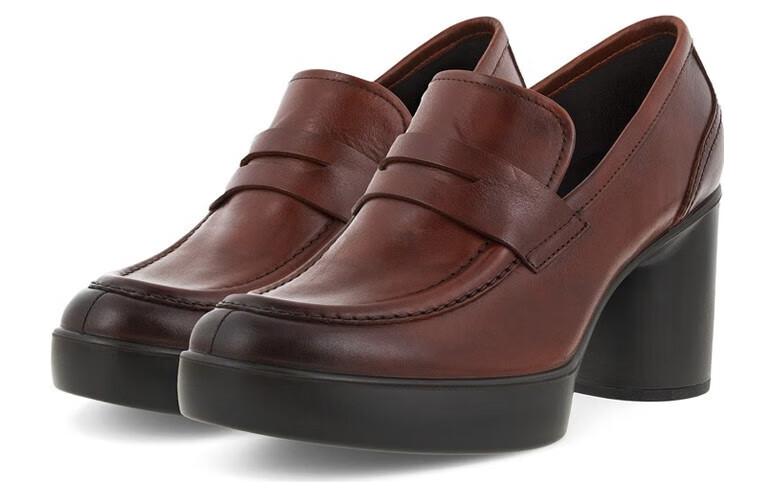 Lookbook (W) ECCO Sepatu Platform Kulit 'Hak Chunky Burgundy' 20734301053