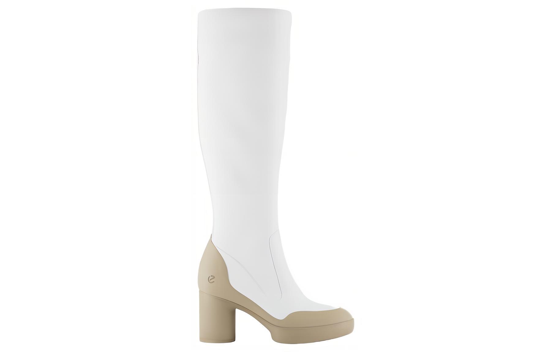Order ecco愛步 牛皮革 圓頭套穿舒適 高筒靴 女款 白色