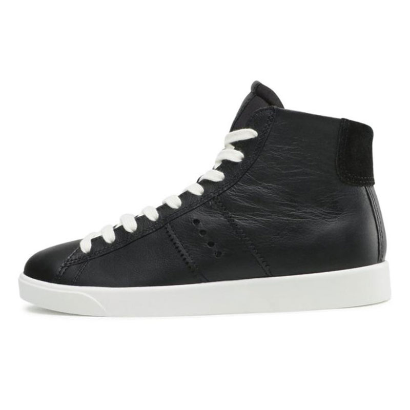 (Women) ECCO Leather High-Top Sneakers 'Black' 21281351052