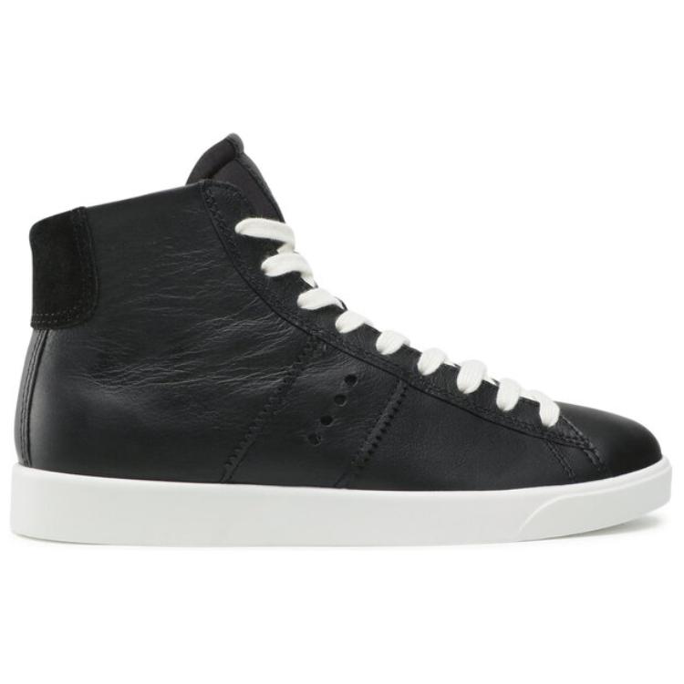 (W) ECCO Leather High-Top Sneakers 'Black' 圖 2