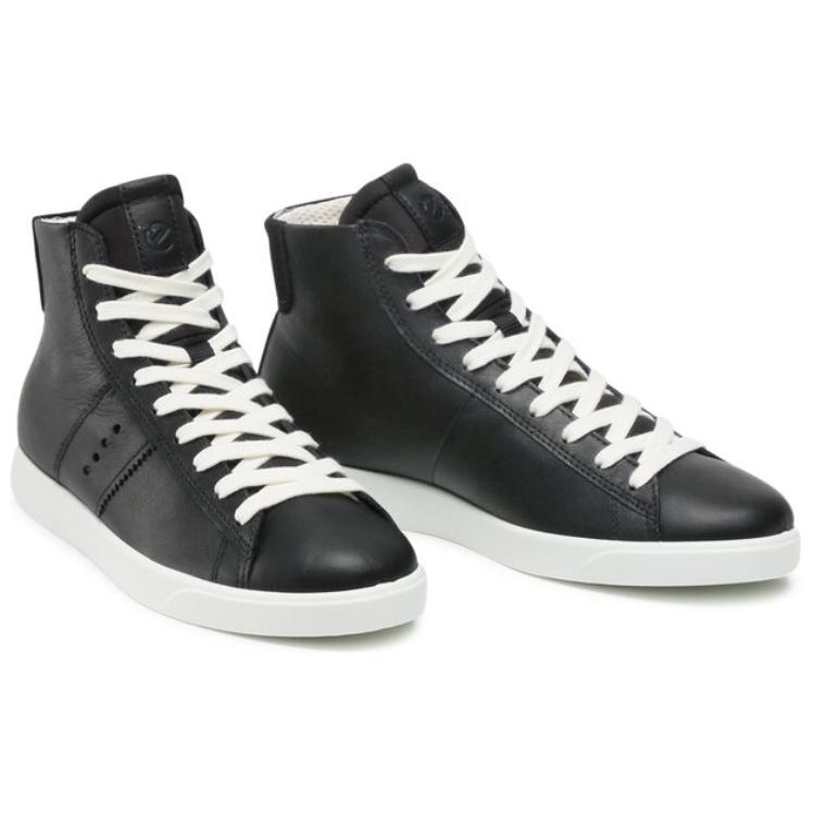 (W) ECCO Leather High-Top Sneakers 'Black' 圖 3